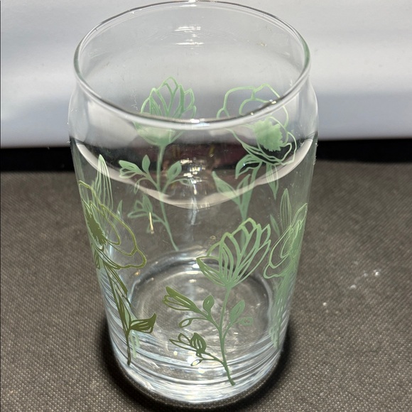 One Floral Glass Tumbler with Green Design - Picture 4 of 7